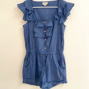 Blue ECI Ruffle Shorts Romper size 4